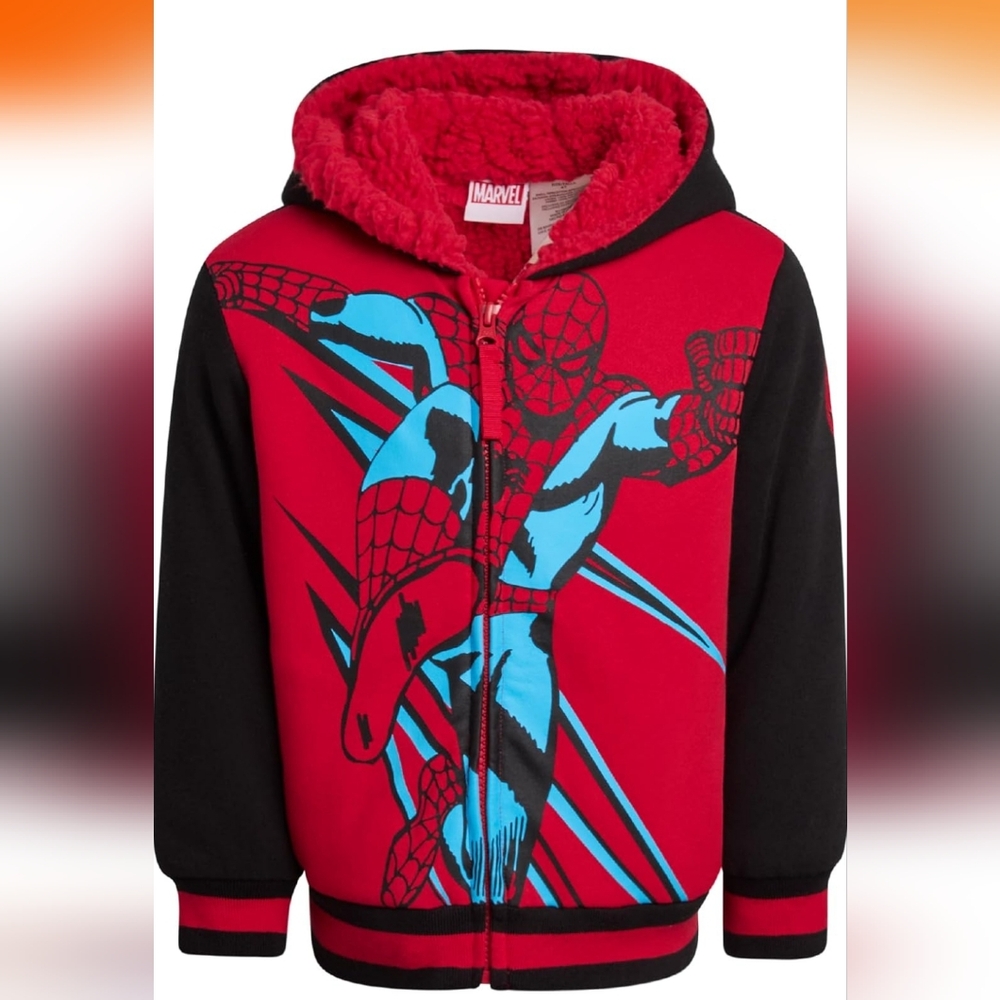 Marvel Boy's Spider-Man Sweatshirts Fully Sherpa Lined Zip-Up Hoodie Size 7